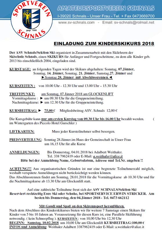 SKIKURS für Anfänger und Fortgeschrittene